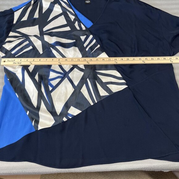 Lafayette 148 Shirt Womens 2X Blue Black Silk Geometric Print Blouse Top Plus - Picture 4 of 6